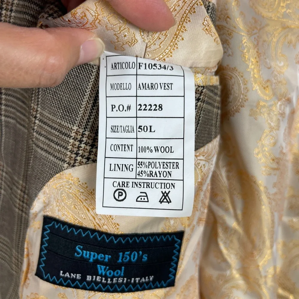 Ranieri Nomo Blazer Mens 50L Tan Wool Windowpane Plaid Classic Super 150s Italy
